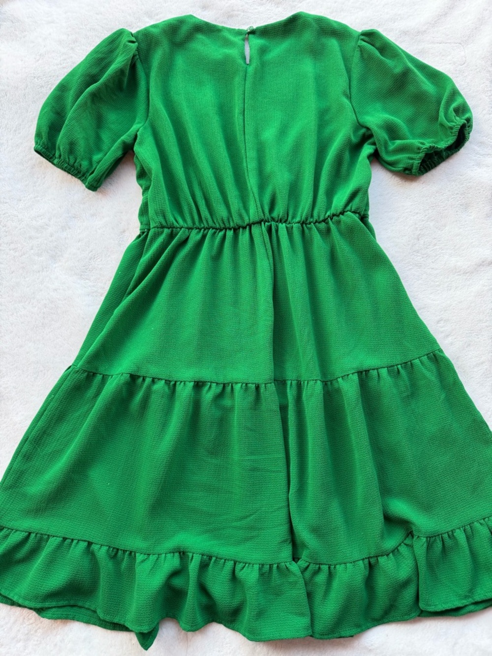 Green Tiered Puff-Sleeve Mini Dress Size S - Picture 3 of 7